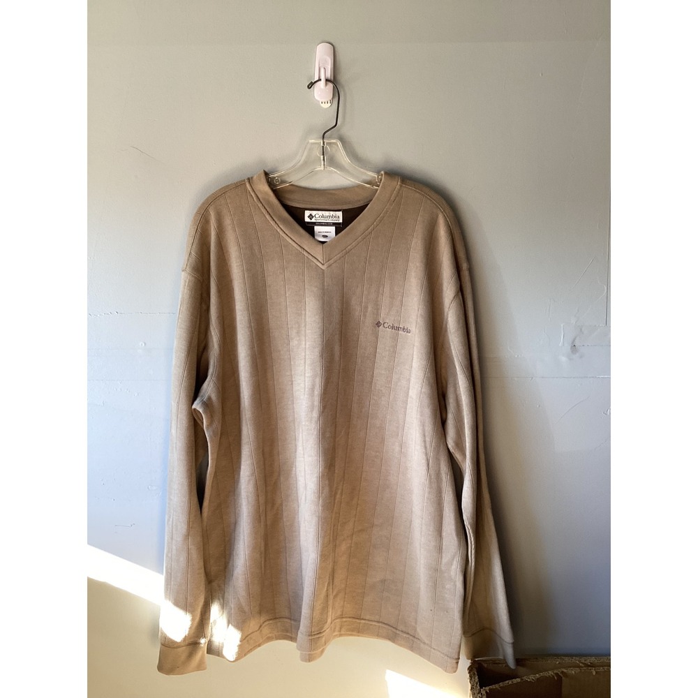 Columbia Sportswear Mens XL V-Neck Ribbed Pullover Long Sleeve Shirt Tan Khaki